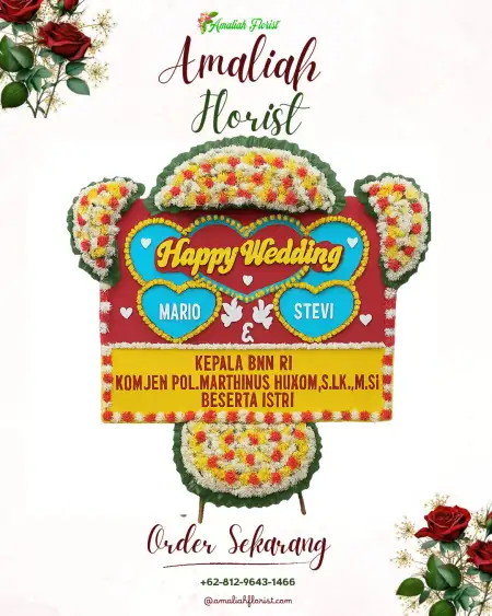 Papan Bunga Pernikahan Lesung Batu Muda